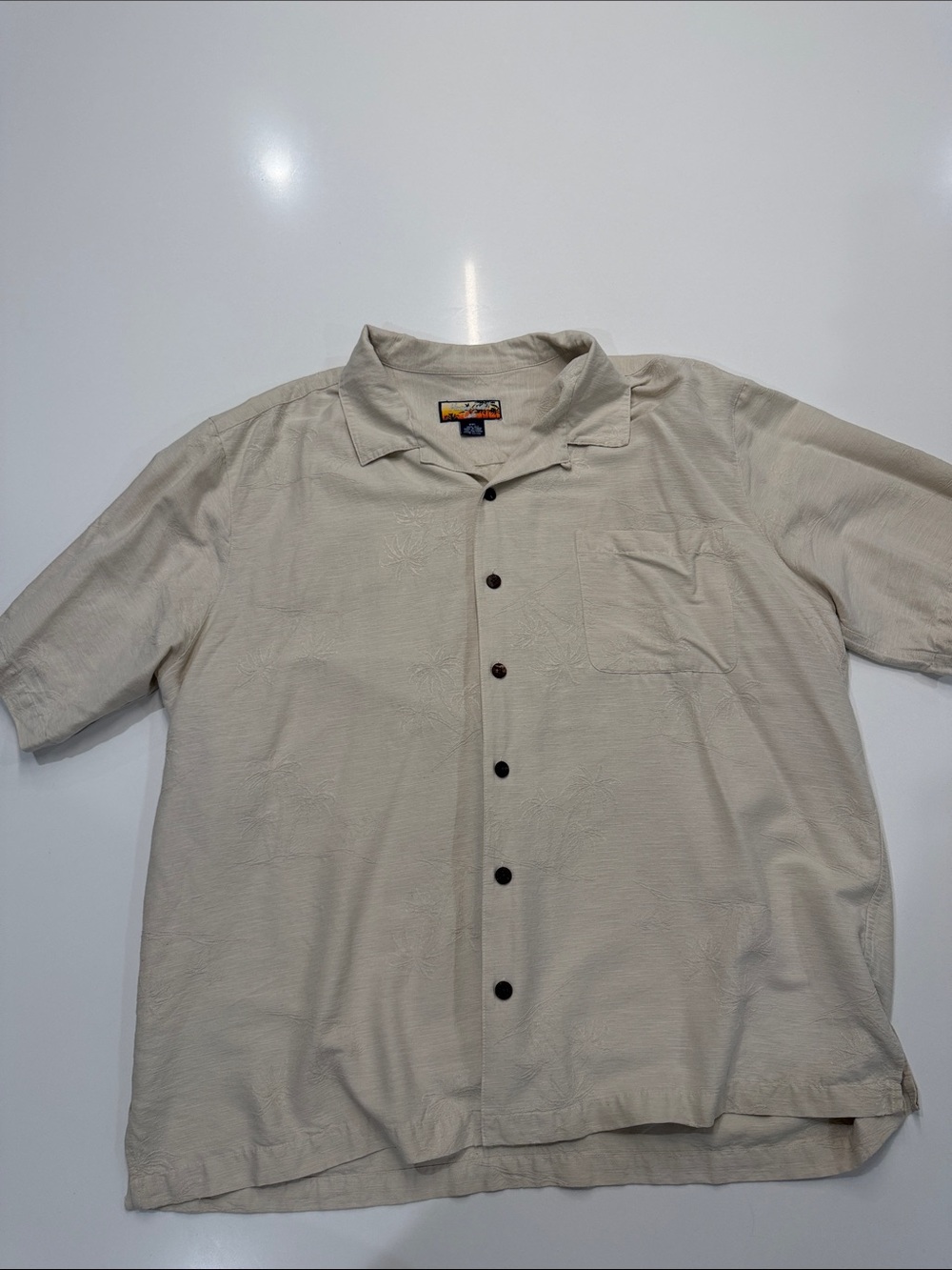 Men's Short-Sleeve Casual Button-Down Shirt in Light Beige - Unknown Brand